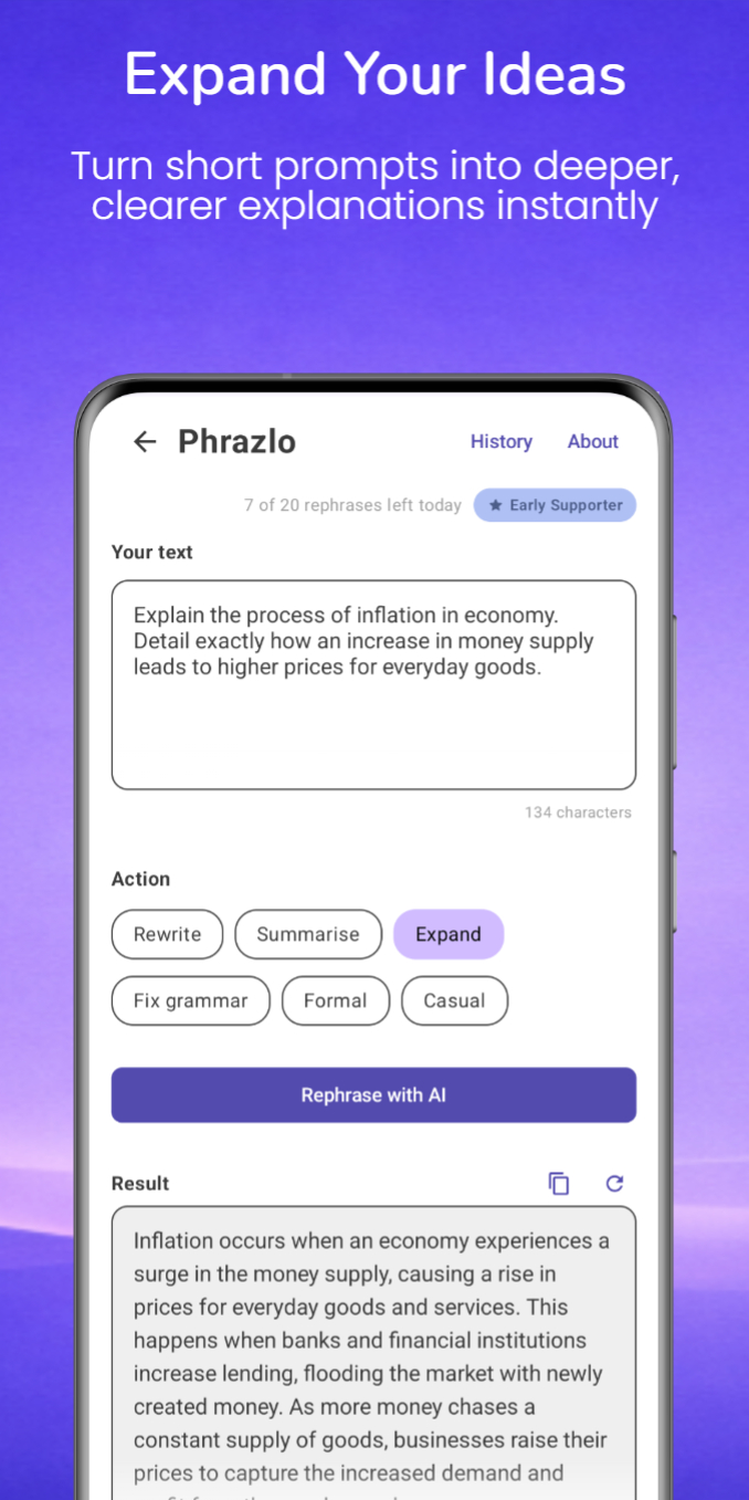Phrazlo Expand Your Ideas — Turn short prompts into deeper, clearer explanations
