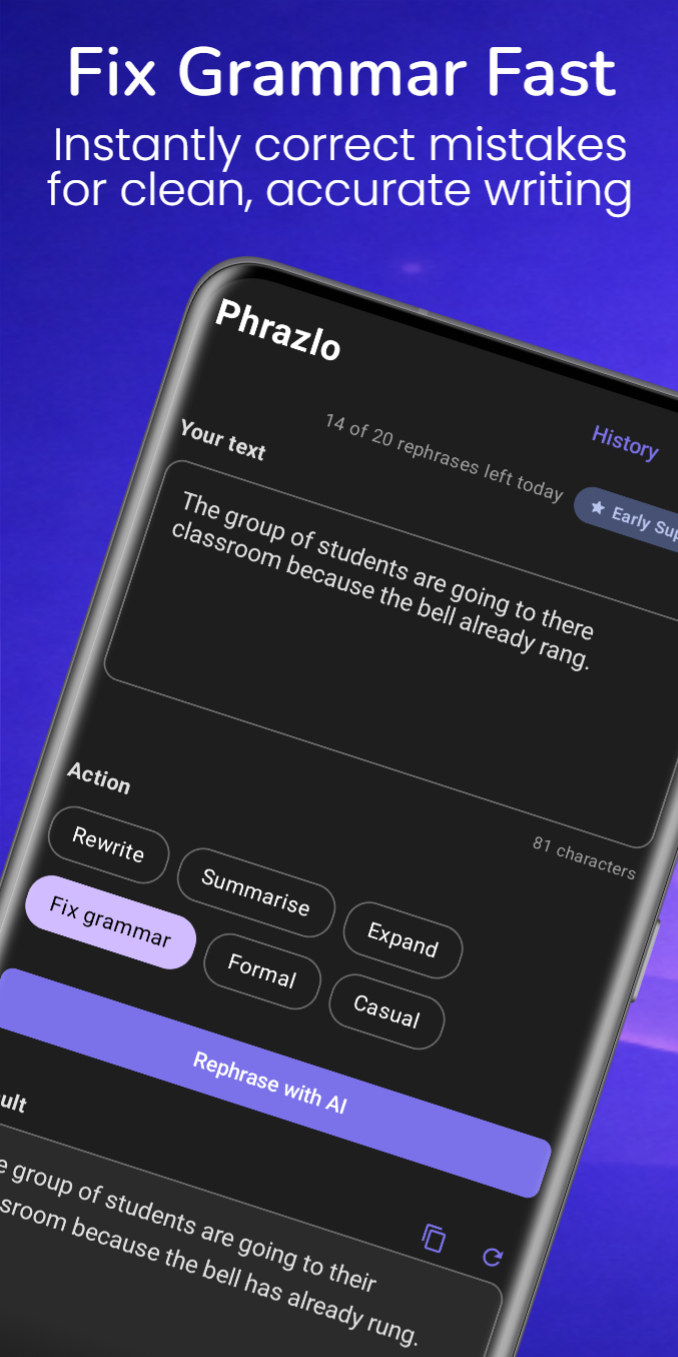 Phrazlo fix Grammer Fast — Instantly correct mistakes for clean, accurate writing