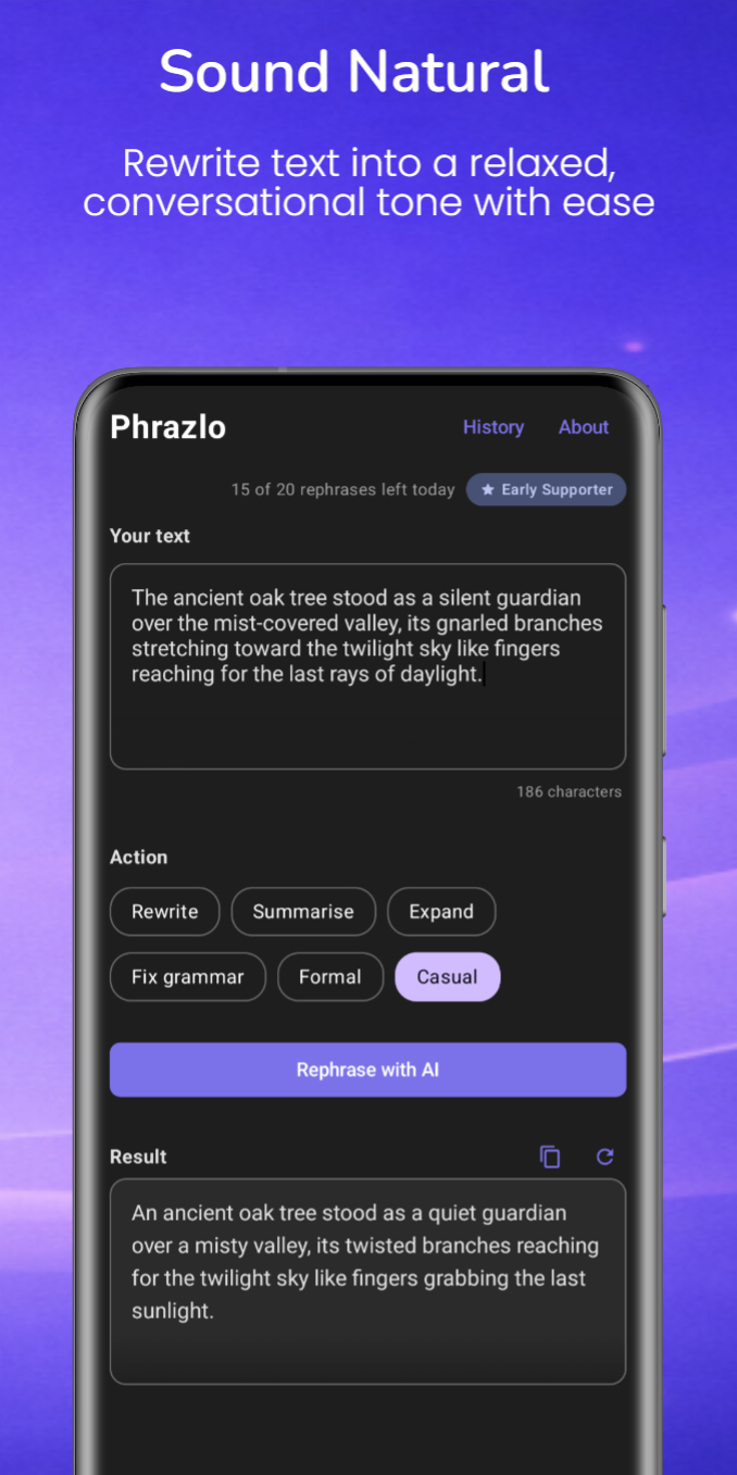 Phrazlo Sound Natural - Rewrite text into a relaxed, conversational tone.